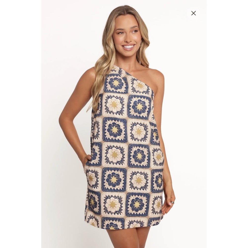 NWT Seven Wonders Rowena One‎ Shoulder Mini Dress XL Celestial Sun Patchwork